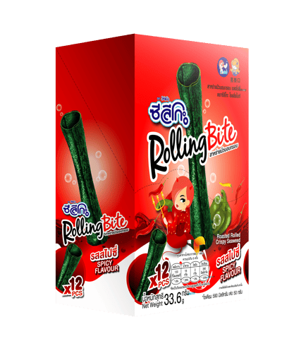 ซีลีโกะ Rolling Bite สาหร่ายม้วนอบกรอบ รสสไปซี่ 12 ชิ้น/กล่อง (ขนาด 33.6 กรัม)