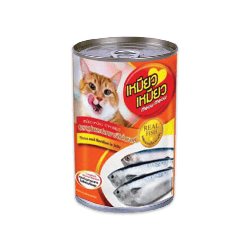 [MANOON] MEOW MEOW Cat Food  Tuna and Sardine in Jelly เหมียว เหมียว ปลาทูน่าและปลาซาร์ดีนในเยลลี่ ขนาด 400 กรัม