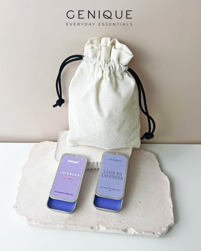 Genique พรีเมี่ยมเซท Giftset Happy Heal Aroma Relaxing Balm 2 ชิ้น ในถุงผ้า