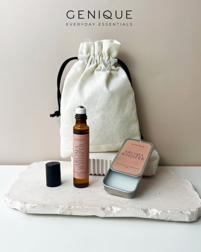 Genique พรีเมี่ยมเซท Giftset Happy Heal Aroma Relaxing  Oil + Aroma Relaxing Balm ในถุงผ้า