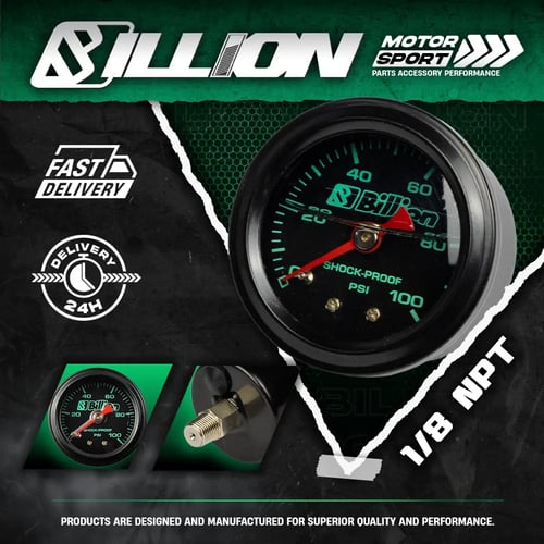 Pressure Gauge Billion หน้าเกจวัดแรงดันน้ำมัน 1/8" NPT สำหรับ Regulator และ Fuel Rail