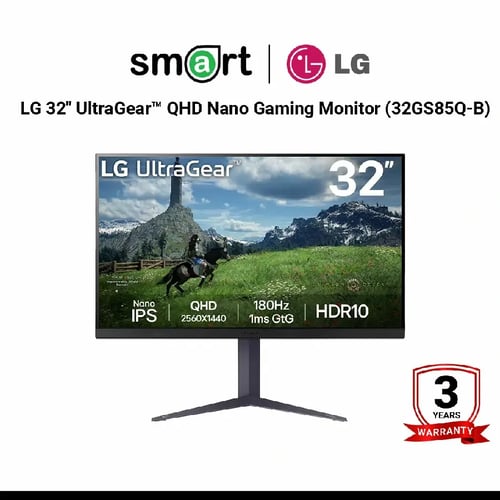 จอมอนิเตอร์  LG 32" UltraGear™ QHD Nano IPS 180Hz Gaming Monitor G-SYNC FreeSync (HDMI x2, DPx 1) - 32GS85Q-B