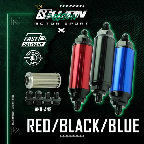 Fuel Filter กรองน้ำมันเชื้อเพลิงสแตนเลส Billion 40 Micron AN6/AN8 BLACK