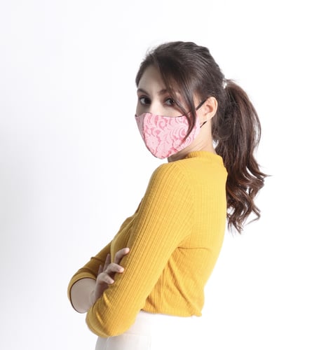 [ 1 เเถม 1 ] หน้ากากผ้ามัสลิน ลายลูกไม้ 4ชั้น ชั้นในซับด้วยผ้ามัสลิน 2ชั้น ซักได้ มีช่องใส่ฟิลเตอร์