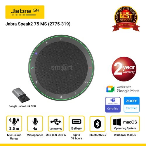 Jabra Speak2 75 MS Teams, Link 380a (2775-319) ลำโพงไมค์ประชุมเสียงชัด ไมค์รอบทิศทาง 360° พร้อม AI ปรับเสียงอัจฉริยะ