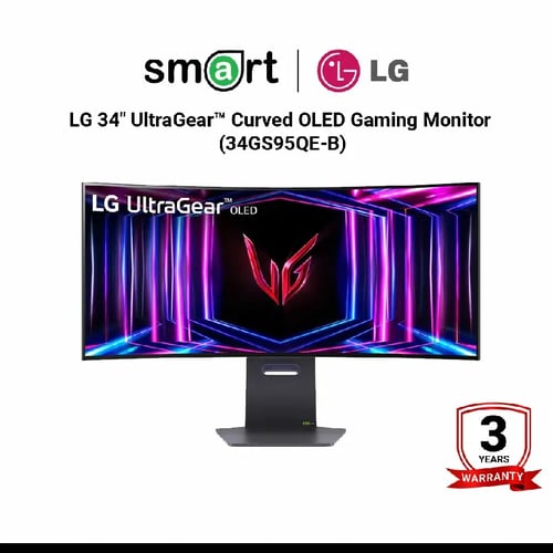 จอมอนิเตอร์  LG 34" UltraGear™ Curved OLED Gaming Monitor 240Hz G-SYNC FreeSync Premium Pro (HDMI x2, DP1) - 34GS95QE-B