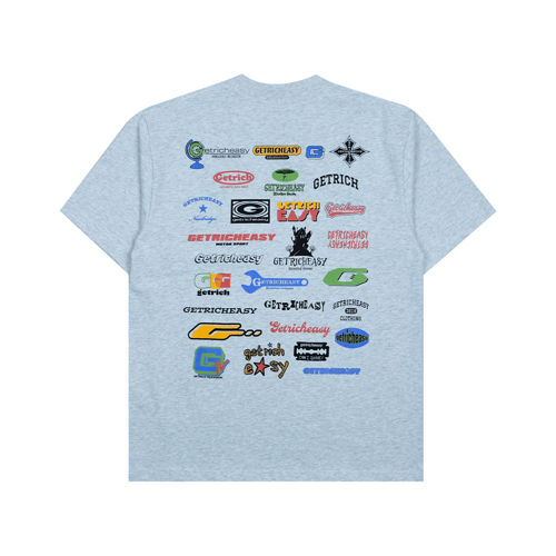 GETRICHEASY MANY LOGOS T-SHIRT TOP DYE GREY