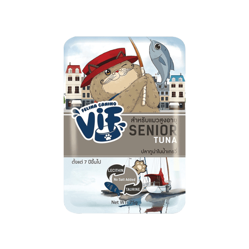  [MANOON] FELINA CANINO VIF Senior Tuna in Gravy Flavor เฟลินา คานิโน วิฟ ปลาทูน่าในน้ำเกรวี่ แมวสูงวัย ขนาด 75 กรัม (12 ซอง)