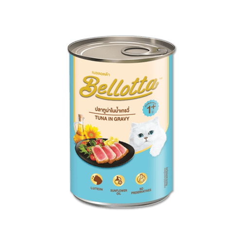 [MANOON] BELLOTTA  เบลลอตต้า อาหารแมวกระป๋องรสปลาทูน่าในน้ำเกรวี่ ขนาด 400 กรัม (24 กระป๋อง)