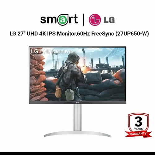 จอมอนิเตอร์  LG 27" UHD 4K IPS Monitor,60Hz FreeSync (HDMIx2, DPx1) - 27UP650-W