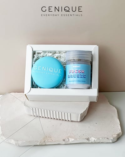 Genique พรีเมี่ยมเซท Giftset Happy Heal บาล์มมาการอง + ยาดมขวดขาวขุ่น