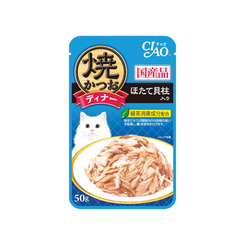 [MANOON] CIAO  Pouch Cat Food Grilled Tuna Flake in Jelly Scallop Flavor 50g (16 Pcs)