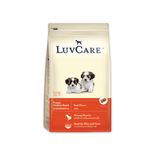 [MANOON] LUVCARE  เลิฟแคร์ อาหารสุนัขสำหรับลูกสุนัข พันธุ์กลาง รสเนื้อวัว ขนาด 9 กิโลกรัม