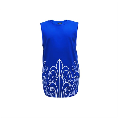 Prophecy Longline Tank Tops - Royal Blue เสื้อยืดเสื้อกล้าม Oversized แขนกุดผ้าฝ้ายอย่างดีชนิดหนาพิเศษสีน้ำเงิน พิมพ์ลายเอกลักษณ์ยอดต้นไม้ศักดิ์สิทธิ์