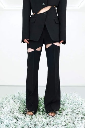J KOO - CUT-OUT DETAILED FLARED TROUSERS_BK