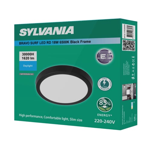 SYLVANIA โคมไฟดาวน์ไลท์ติดลอย รุ่น BRAVO SURF LED RD 18W 6500K Black Frame  (หน้ากลม) ขอบดำ แสงเดย์ไลท์ Daylight