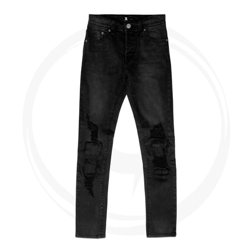  TZ WORLDWIDE PATCH RIPPED DENIM BLACK