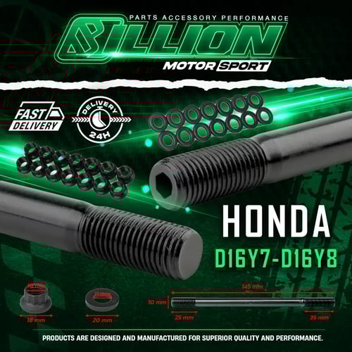 น็อตฝาสูบ Billion HONDA D16Y7-D16Y8 ชุดน็อตฝาเครื่อง D-Series สำหรับการแต่งเครื่องแรงสูง