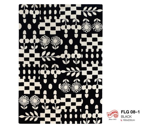 พรมรุ่น FLOWER, LEAF, AND GRID (L) รหัส FLG 08-1 L 160x230 ซม. BLACK (พรีออเดอร์)