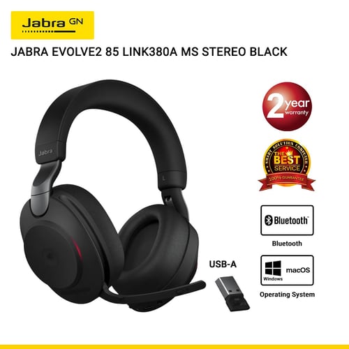 Jabra Evolve2 85 LINK380A MS Stereo BLACK (JBA-28599-999-999) หูฟังไร้สายสำหรับทำงาน-ประชุมออนไลน์ ไมค์ชัด ตัดเสียงรบกวน