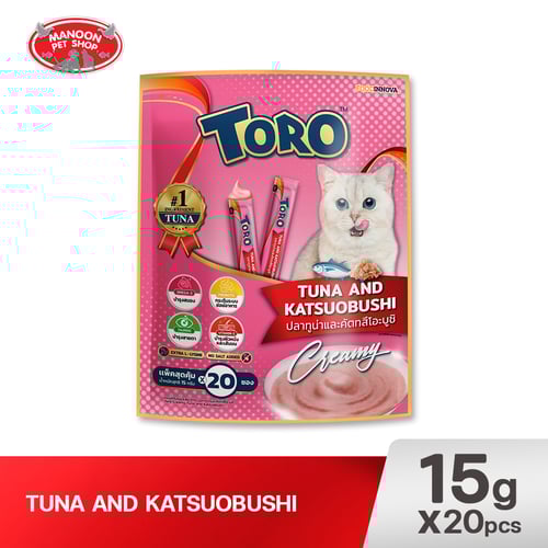 TORO ครีมแมวเลีย ปลาทูน่าและคัตทสึโอะบูชิ 15g.x20ชิ้น