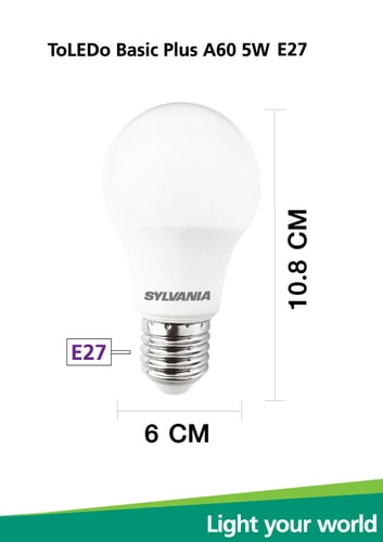 [ซื้อ 1 ฟรี 1 ]ไม่มีของแถมเพิ่มคือได้ 2 หลอดรวมแล้ว SYLVANIA หลอดไฟ ECO ToLEDo A60 5W E27 6500K (แสงเดย์ไลท์) สีขาว