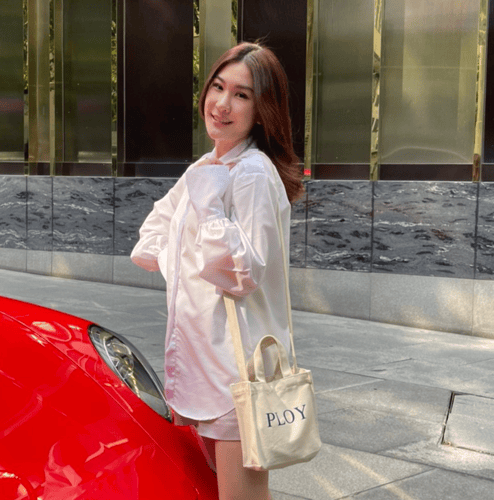 Shopping Bag ใบเล็ก หูหิ้วสีขาว แบบมีสายสะพาย