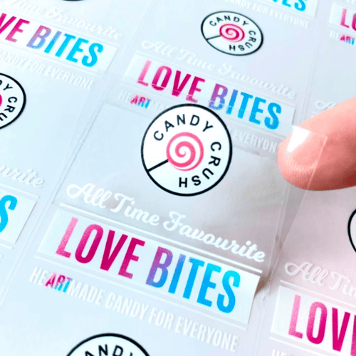 สติ๊กเกอร์ PVC ใสรองขาว / ใสหมึกขาว