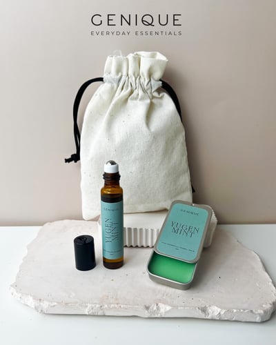 Genique พรีเมี่ยมเซท Giftset Happy Heal Aroma Relaxing  Oil + Aroma Relaxing Balm ในถุงผ้า