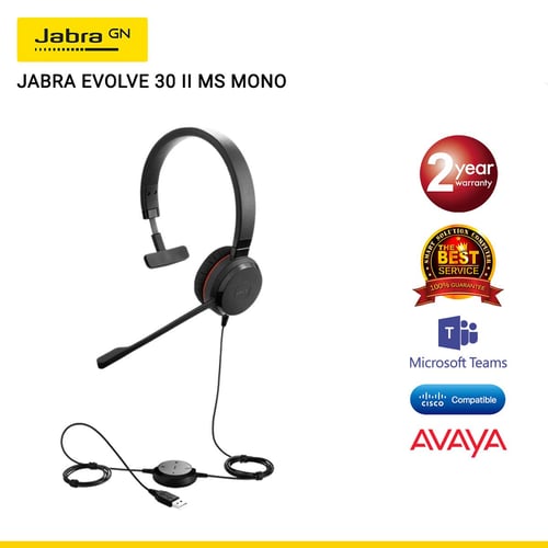 Jabra Evolve 30 II MS MONO (JBA-5393-823-309) หูฟังมีสายสำหรับประชุมออนไลน์ ไมค์ชัด ตัดเสียงรบกวน