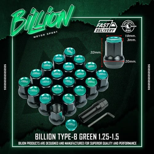 น็อตล้อเหล็ก Billion Type-B สีเขียว (1.25)
