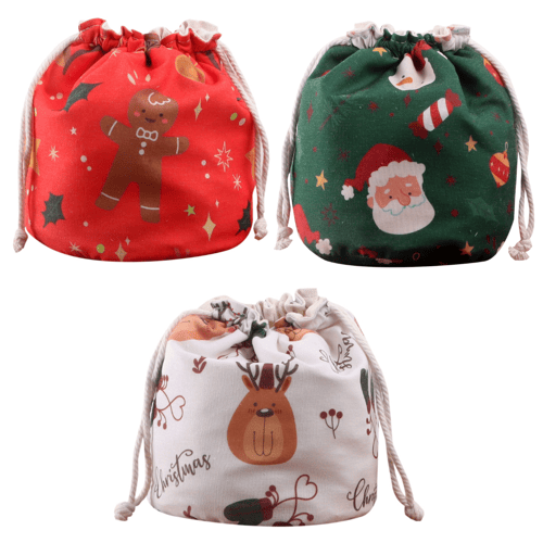 ถุงผ้าอเนกประสงค์ กระเป๋าตะกร้าใส่ของ ลายคริสต์มาส ใช้ได้ 2 ด้าน(สุ่มสี)