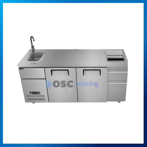 ตู้แช่เคาท์เตอร์ 2 ประตู พร้อมช่องใส่น้ำแข็งและอ่างล้าง 7 คิว [SCK3-1506-AR]