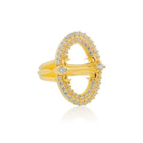 the&nbsp;Sanction&nbsp;Chain&nbsp;ring&nbsp;Xtreme - Gold แหวนเงินแท้ 925 แกะมือขัดเงาพิเศษ ชุบทองคำแท้ 24 กะรัต ฝังพลอยคริสตัล ลายโซ่ศักดิ์สิทธิ์ดั่งอาวุธ