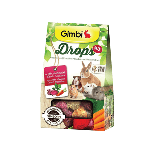 Gimbi Drops with Mix กิมบิ ขนมขบเคี้ยวผสมผักรวม สำหรับกระต่ายและหนูสายพันธุ์เล็ก ขนาด 50 กรัม