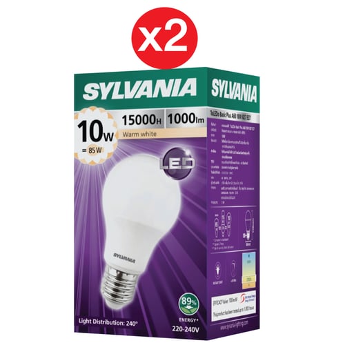 Pack 2   หลอดไฟ LED SYLVANIA ToLEDo Basic Plus A60 10W ขั้ว E27  (WarmWhite)