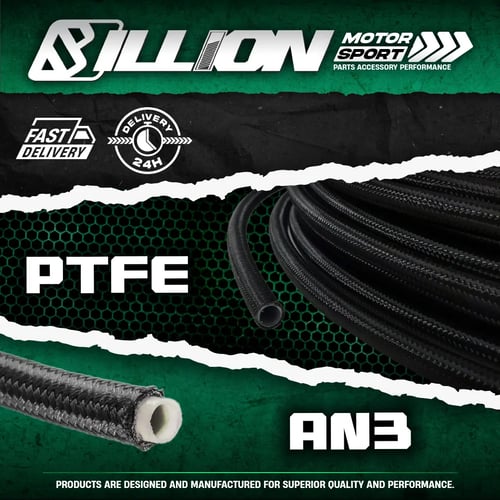 Billion สายน้ำมันเบรค PTFE AN3 Carbon | สายเบรคถักแรงดันสูง ทนความร้อน [ราคาต่อฟุต]