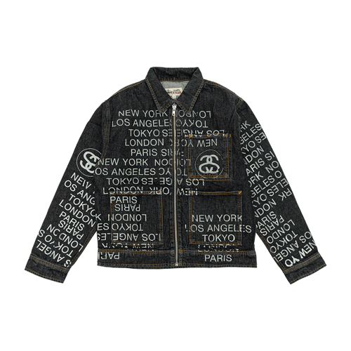 STUSSY CITY LINKS DENIM ZIP WORK JACKET WASHED BLACK