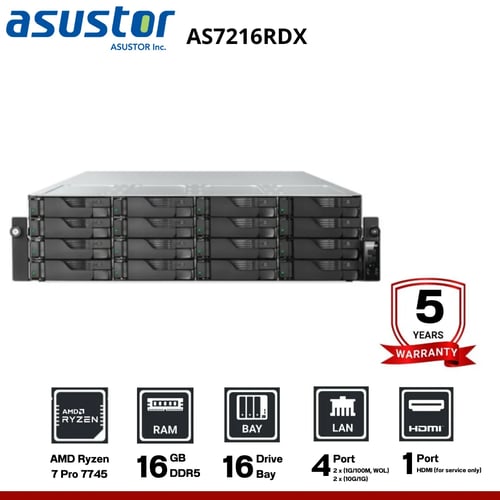 Asustor LOCKERSTOR 16R Pro Gen2 AS7216RDX 16-Bay Rack  อุปกรณ์จัดเก็บข้อมูลบนเครือข่าย