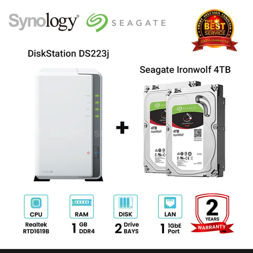 [โค้ด 10DDAY1000 ลด 5% ลดสูงสุด 1,000.- ] [NEW] Synology DiskStation DS223j 2-Bay + Seagate Ironwolf 4TB / 6TB / 8TB