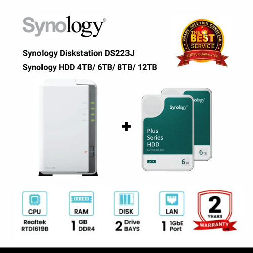 [NEW] Synology DiskStation DS223j 2-Bay + Synology HDD 4TB/6TB/8TB/12TB