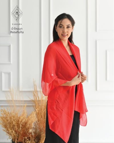 ผ้าพันคอไหมมุก แดงทับทิม