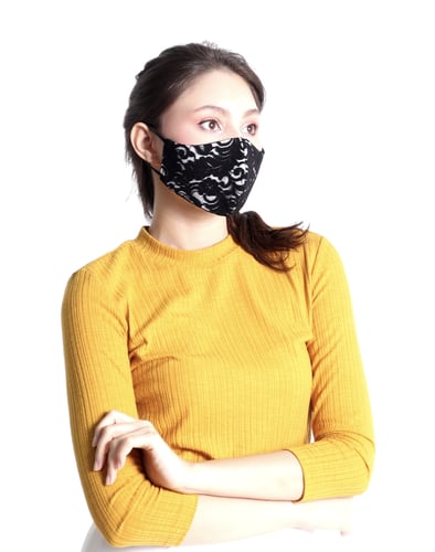 [ 1 เเถม 1 ] หน้ากากผ้ามัสลิน ลายลูกไม้ 4ชั้น ชั้นในซับด้วยผ้ามัสลิน 2ชั้น ซักได้ มีช่องใส่ฟิลเตอร์