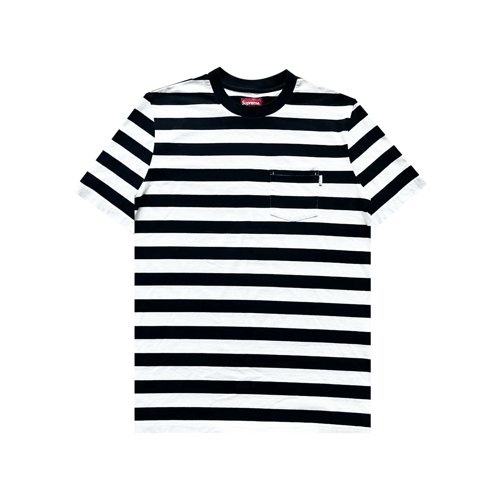 SUPREME BASIC STRIPE POCKET T-SHIRT BLACK/WHITE