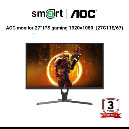 จอมอนิเตอร์ AOC monitor 27" IPS gaming 1920×1080, 1ms @180Hz 300cd/m² DisplayPort, HDMI Adaptive Sync - 27G11E/67