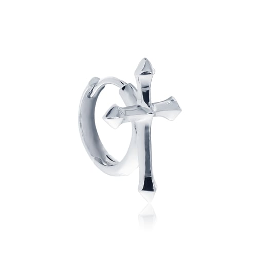 the Glory Cross huggie earring  - White Gold  ต่างหูเงินแท้ 925 แบบห่วงกริ๊กฮักกี้ แกะมือขัดเงาพิเศษ ชุบไวท์โกลด์ **ขายเป็นชิ้น/ข้าง