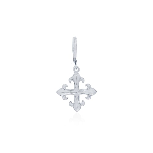 Rituals Cross Royal Crest earring - White ต่างหูเงินแท้ 925 แบบห่วงกริ๊กฮักกี้ แกะมือขัดเงาพิเศษ ขัดเงาพิเศษ ชุบทองคำขาว ประดับพลอยคริสตัล **ขายเป็นชิ้น/ข้าง