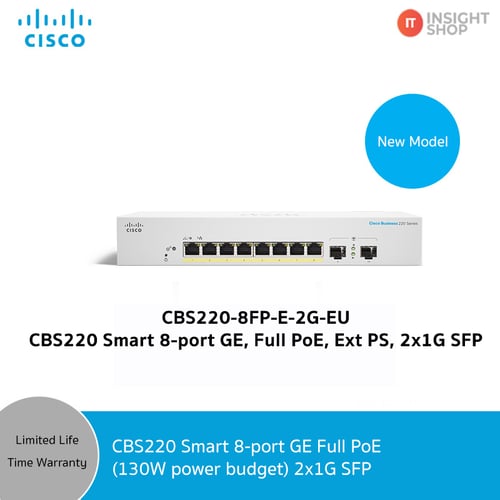 [CBS220-8FP-E-2G-EU] CBS220 Smart 8-port GE, Full PoE(130W) Ext PS, 2x1G SFP