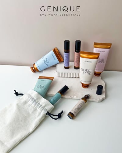 Genique พรีเมี่ยมเซท Giftset Happy Heal พิมเสนน้ำ + Hand cream ในถุงผ้า