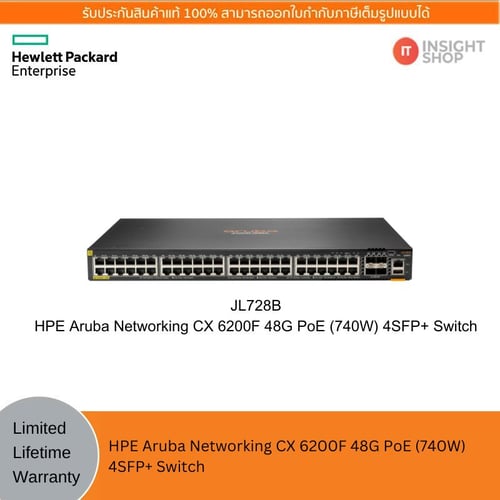 [JL728B] HPE Aruba Networking CX 6200F 48G PoE (740W) 4SFP+Switch